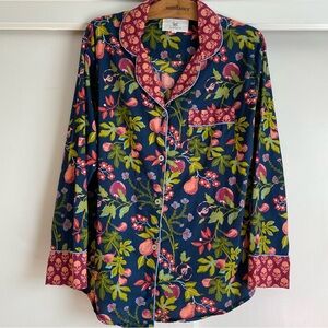 Printfresh Pomme & Poire Button Down Long Sleeve Pajama Top Size M Tall Blue